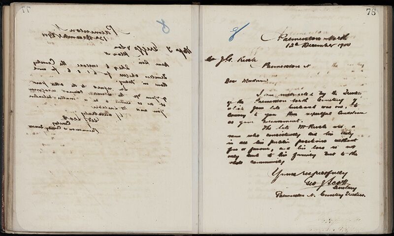 Outwards Correspondence of the Palmerston North Cemetery Trustees, 1898 -1902 105