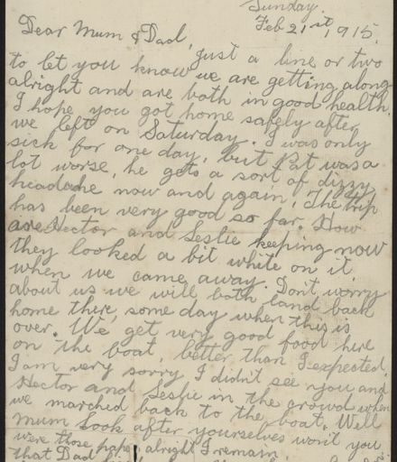 Letter from Len Argyle during WWI
