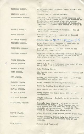 Page 5: Origins of street names of Palmerston North