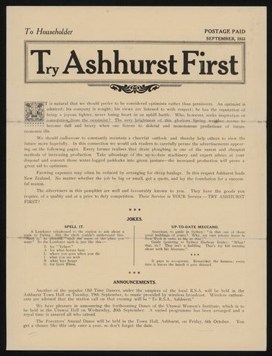 'Try Ashhurst First' newspaper 1