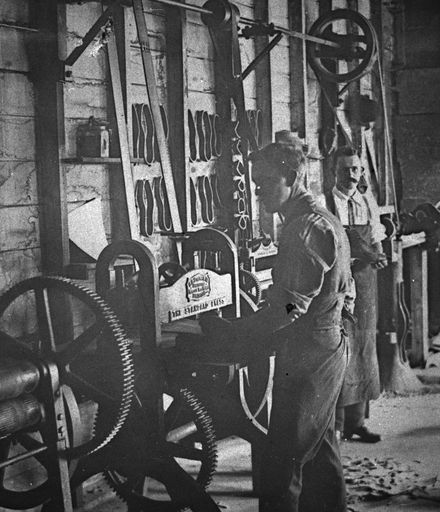 Workers inside Johansen and Company bootmaking factory