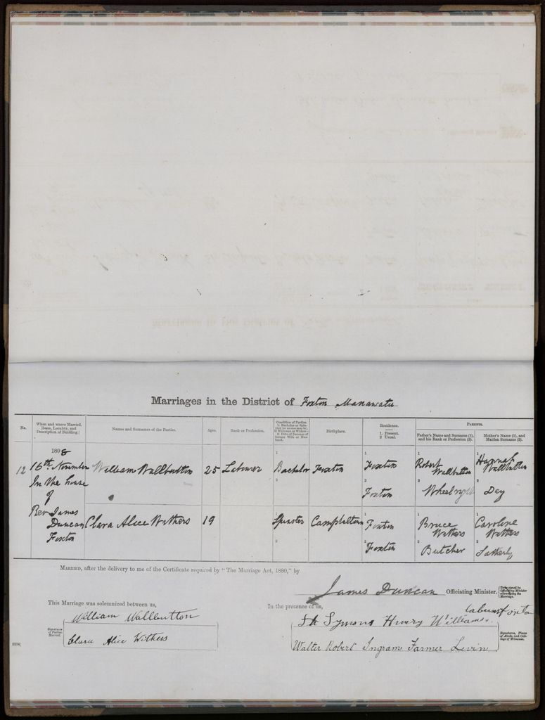 Marriage register 1894 - 1905