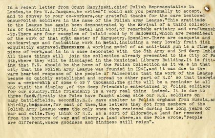 Account of Polish Forces relationship with, and the donation of gifts to, the Polish Army League