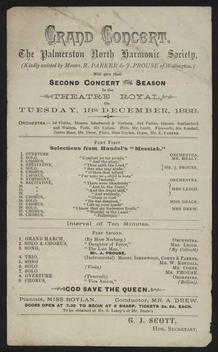 Palmerston North Harmonic Society - concert programme