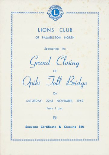 Page 1: Souvenir of the Grand Closing of Opiki Toll Bridge