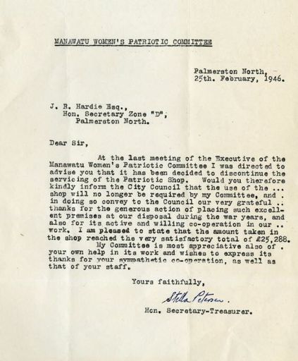 Manawatu Women's Patriotic Committee - Correspondence