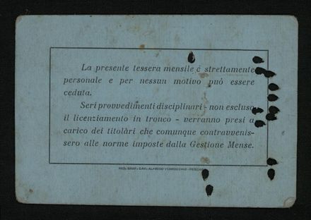Card to mark off attendance at meals written in Italian 2