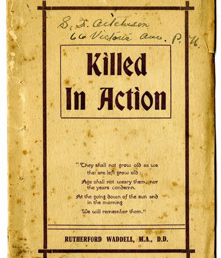 "Killed in Action" - WWI pamphlet