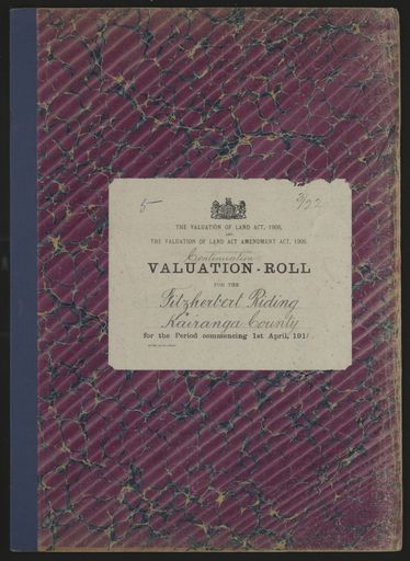Valuation Roll, Fitzherbert Riding - Resource cover image