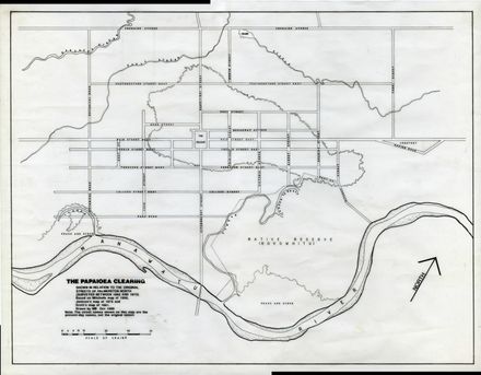 The Papaiōea Clearing shown in relation to original streets of Palmerston North