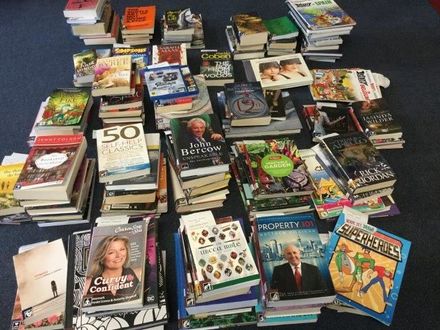 The big pile of reserved books at the Ashhurst Library after COVID-19 lockdown