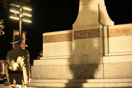 ANZAC Day 2015 - Soldier in front of Cenotaph
