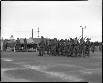 Troops Marching Past Officers Standing on a Platform, 18th Intake, Central District Training Depot, Linton - Resource cover image