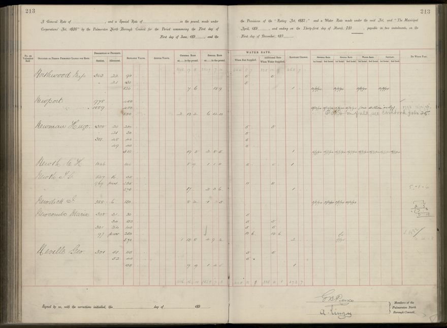 Palmerston North Rate Book, 1893 - 1896, 218