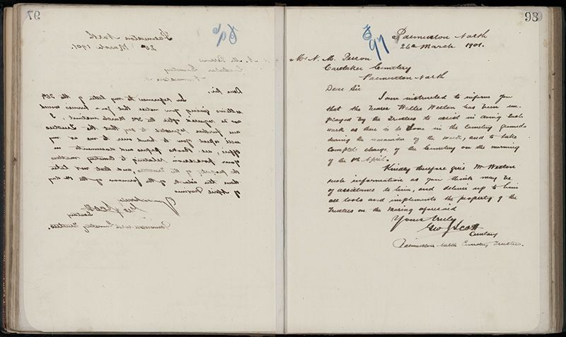 Outwards Correspondence of the Palmerston North Cemetery Trustees, 1898 -1902 125
