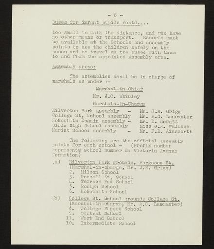 Schedule of Instructions and Details of Assembly for School Children for Royal Visit, 1954 7