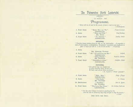 Page 2: Palmerston North Liedertafel Smoke Concert invitation and programme