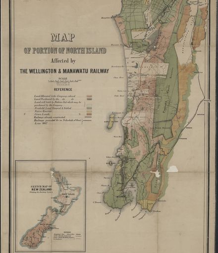 Map of portion of North Island affected by the Wellington & Manawatu Railway