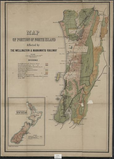 Map of portion of North Island affected by the Wellington & Manawatu Railway