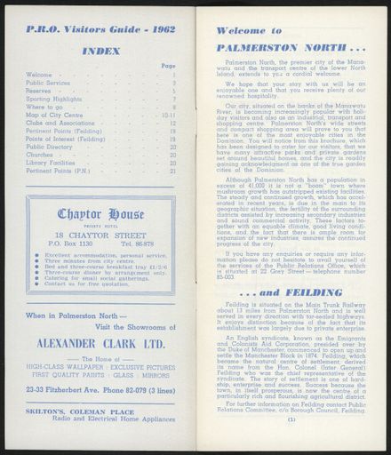 Visitors Guide Palmerston North and Feilding: October-December 1962 - 2