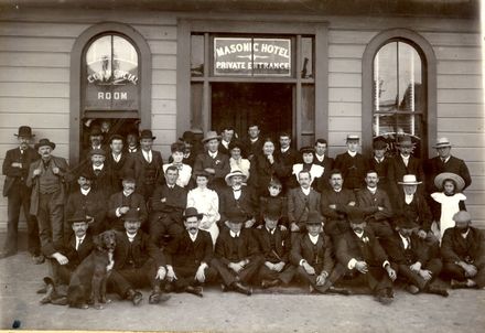 Group outside the Masonic Hotel
