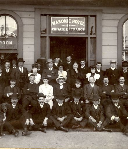 Group outside the Masonic Hotel