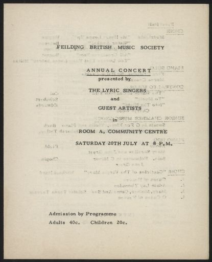 Feilding British Music Society concert programme