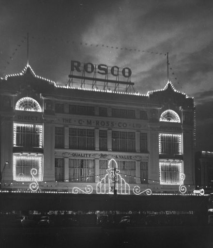 Lighting display on C M Ross Co Ltd building, at night