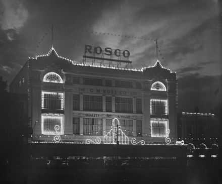 Lighting display on C M Ross Co Ltd building, at night