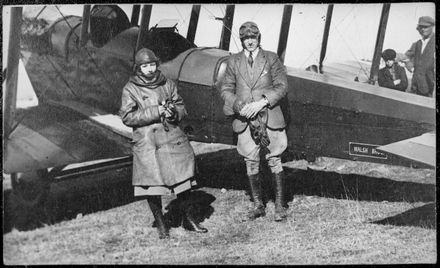 Captain Russell and Violet Hibbard with Walsh Brothers DH6 aeroplane, Dannevirke