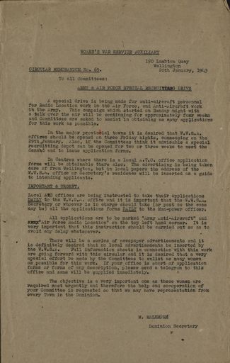 Women's War Service Auxiliary Memorandum No. 69