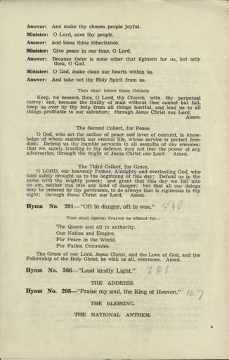 Order of Service for the Battle of Britain Commemoration Service 1958 3