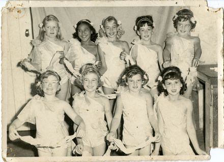 Group of nine dancers, including Toni Shaw and Vicky Broughton.