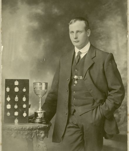 Geoffrey Watchorn with Boxing Medals and Lauchlan Cup