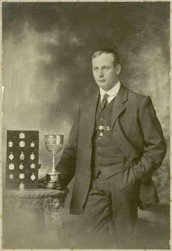 Geoffrey Watchorn with Boxing Medals and Lauchlan Cup