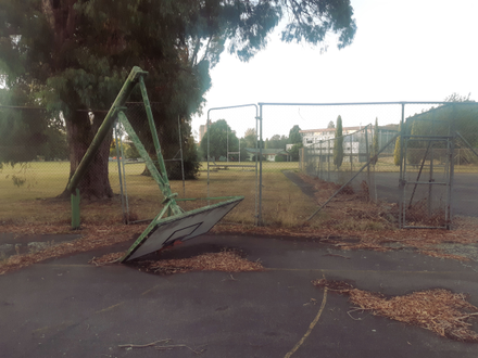 Abandoned basketball and netball courts at Massey University's old Hokowhitu teaching college - Resource cover image