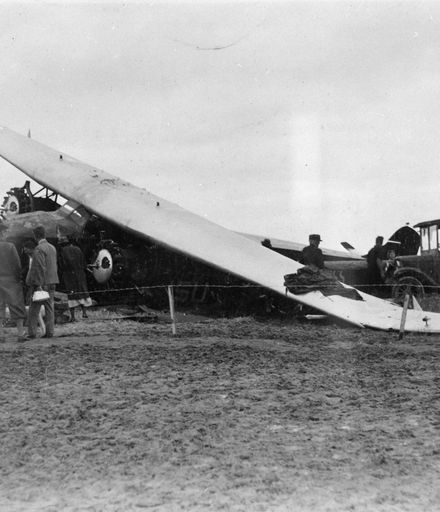 Sir Charles Kingsford Smith's damaged aeroplane, 'Southern Cross', Milson Airport