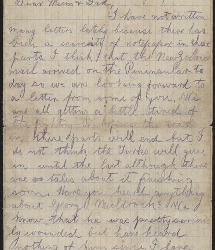 Letter from Gallipoli during WWI