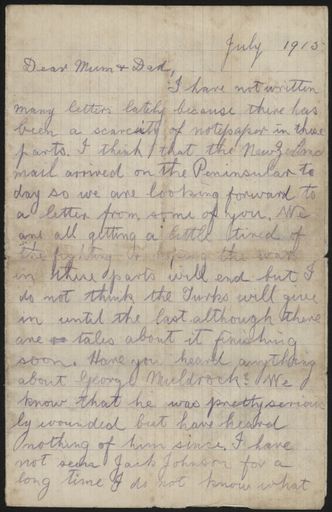 Letter from Gallipoli during WWI