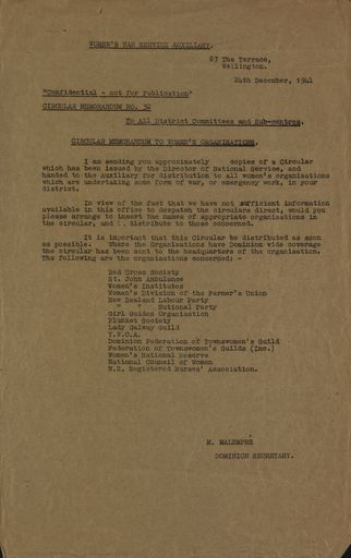 Women's War Service Auxiliary Memorandum No. 32