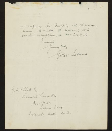 Correspondence regarding design of memorial, PN & Districts Soldiers' Memorial Fund, February 1923 3