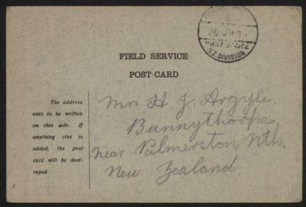 WWI Field Service postcard