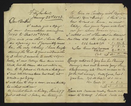 Letter to George Kendall from his brother, discussing farm activities and finances