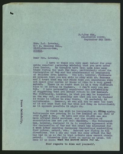 Letter to Margaret Loveday