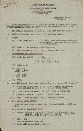Instructions for parade to celebrate the allied victory in North Africa