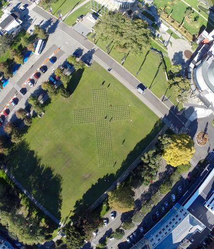 ANZAC Day 2015 - Aerial view of memorial crosses