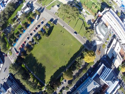 ANZAC Day 2015 - Aerial view of memorial crosses