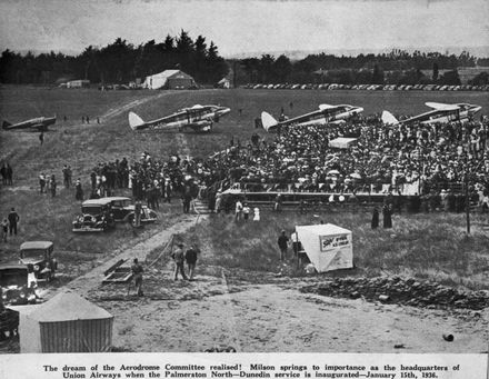 Inauguration of Union Airways commercial service at Milson Aerodrome
