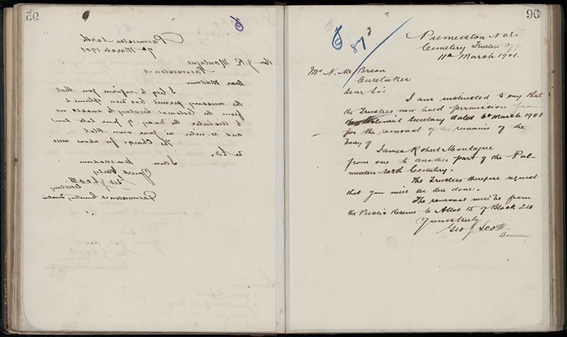 Outwards Correspondence of the Palmerston North Cemetery Trustees, 1898 -1902 123