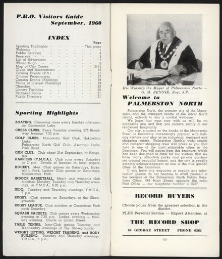Visitors Guide Palmerston North and Feilding: September 1960 - 2